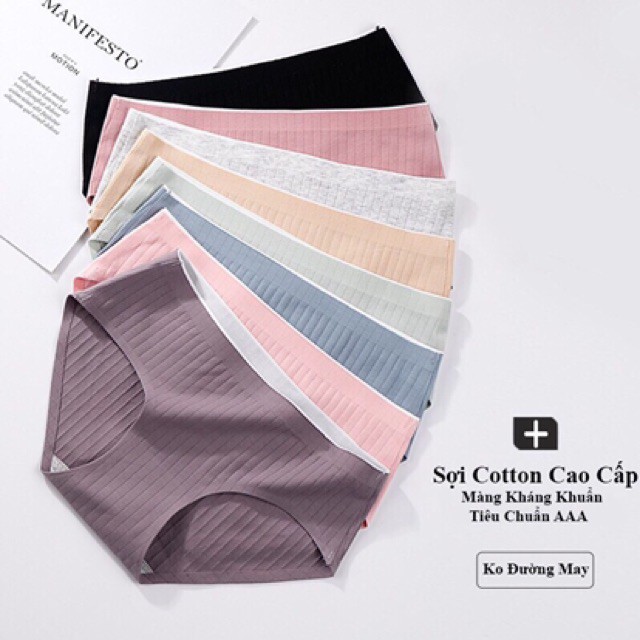 Quần lót nữ cotton gân tăm không đường may siêu kháng khuẩn, Khử Mùi 86019