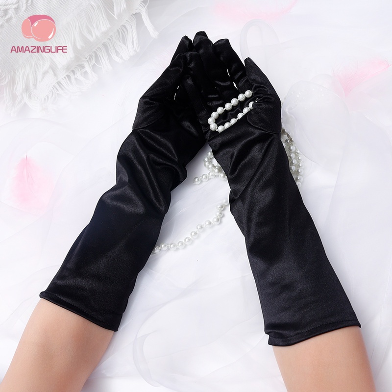 1 Đôi Găng Tay Dài Bằng Lụa Satin Cổ Điển Đa Chức Năng Cho Tiệc Cưới