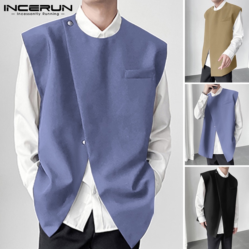 Áo ghi lê nam INCERUN nút cài bất đối xứng phong cách thời trang Hàn Quốc