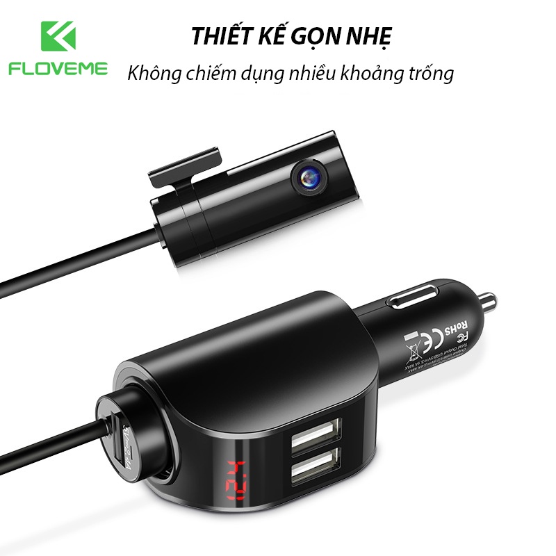 Bộ Sạc Trên Xe Hơi FLOVEME 5V 3.1A, 2 Cổng USB, Hiển Thị Kỹ Thuật Số, Dùng Cho Điện Thoại Di Động, Nhanh Máy Tính Bảng