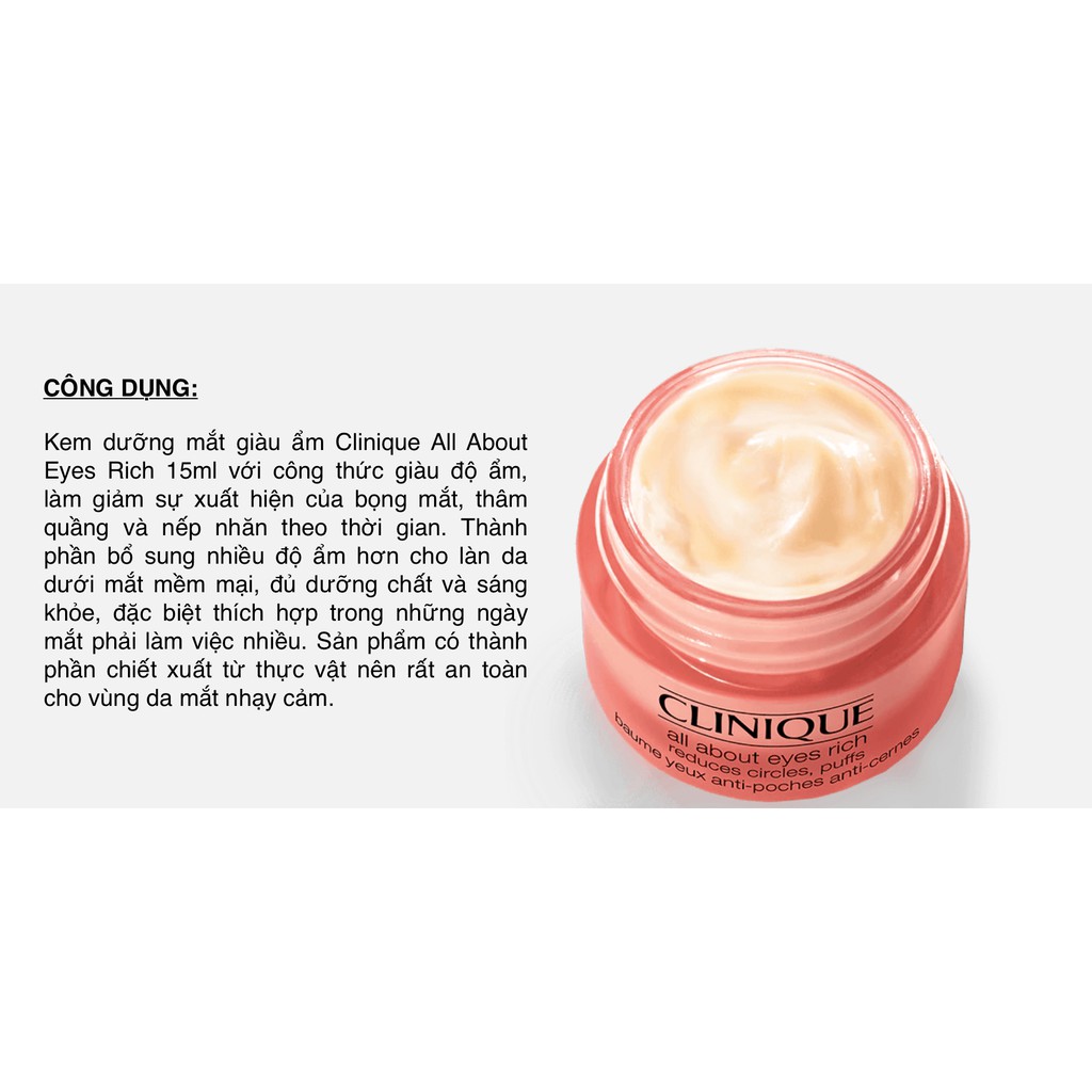 Kem Dưỡng Vùng Mắt Giàu Ẩm Clinique All About Eyes 15ml