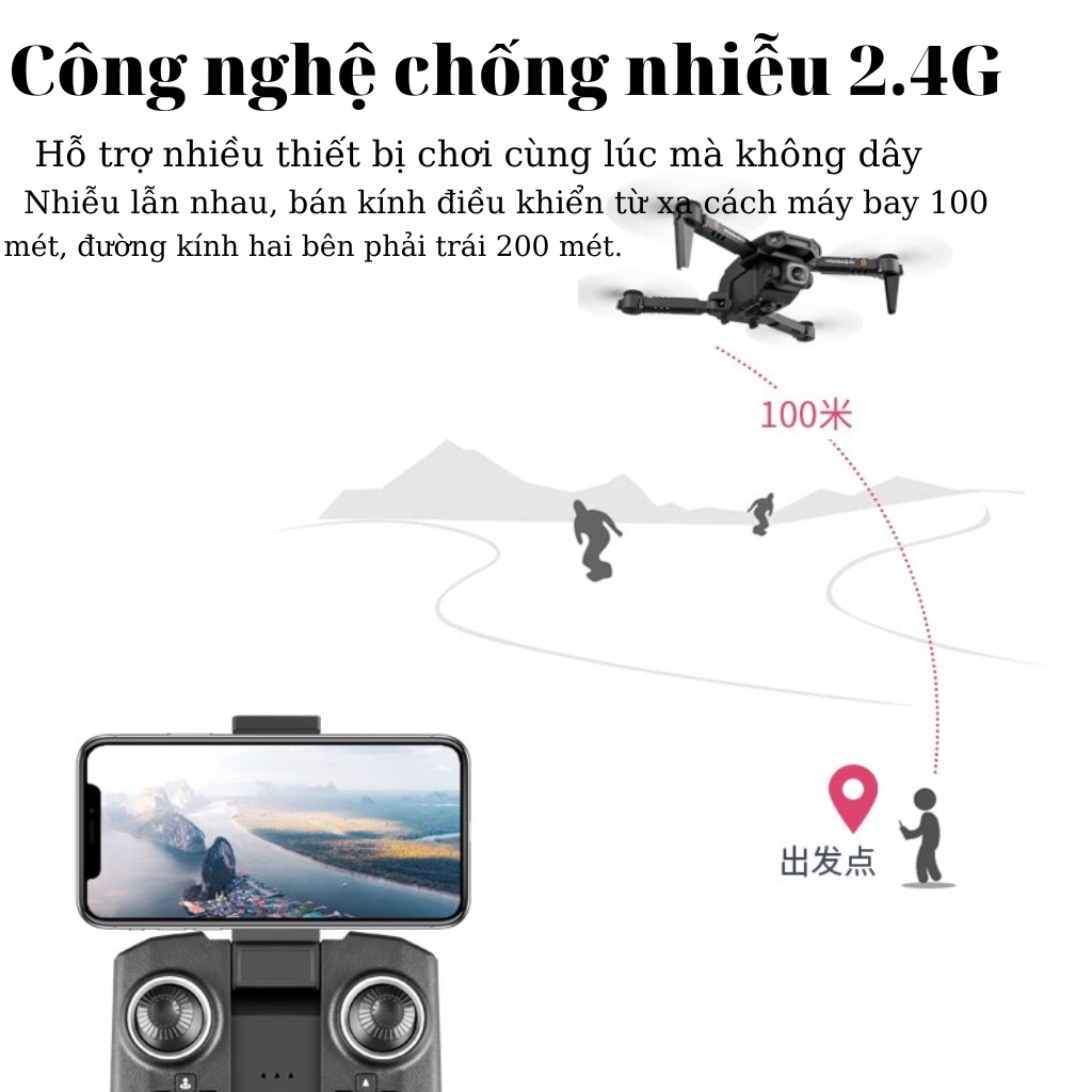 Máy bay flycam giá rẻ, Drone mini camera 4k truyền ảnh trực tiếp, bay ổn định, chống rung quang học, pin siêu trâu