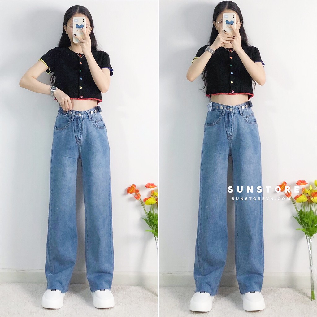 Quần jeans suông dài ống rộng phong cách hàn quốc ulzzang