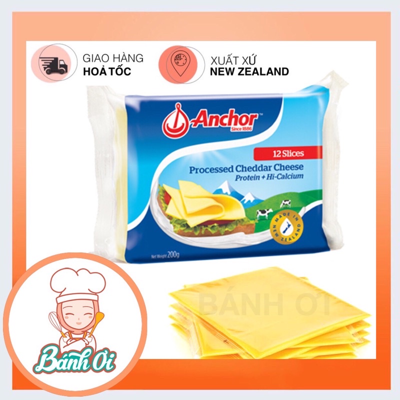 PHÔ MAI LÁT CHEDDAR [New Zealand] ANCHOR Cheddar Cheese [Gói 200g (12 lát)]