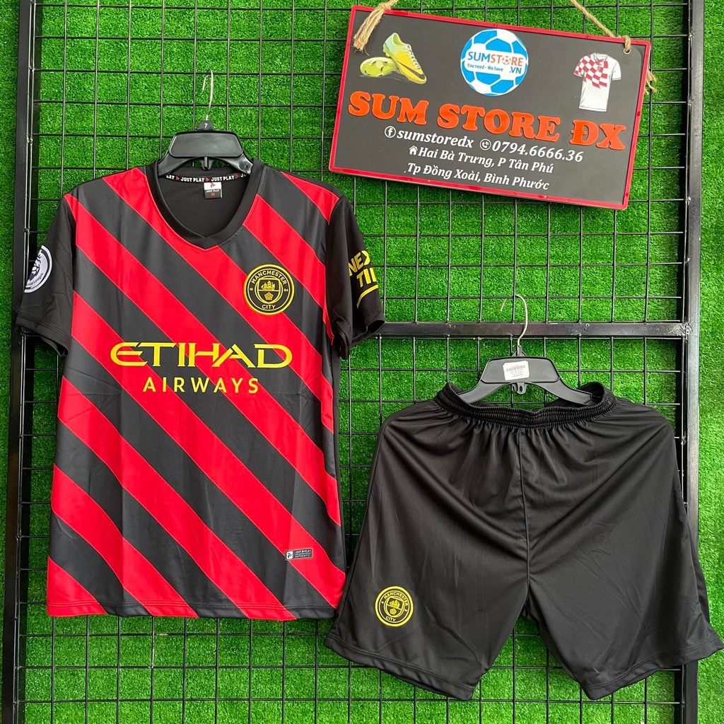 Quần Áo Bóng Đá CLB Man City Đỏ Sọc Đen - Áo Đấu Hot, Mẫu Mới 2022