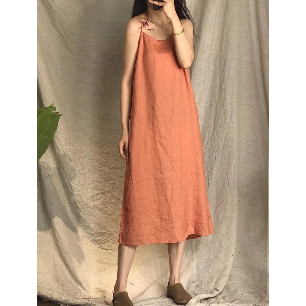 Đầm linen 2 dây chất linen tưng thoáng mát