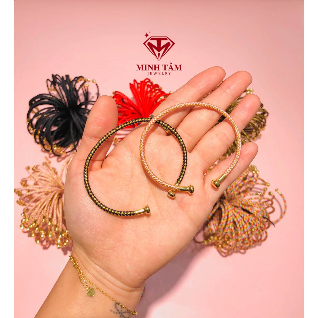 Vòng tay đeo charm 3mm dây cáp bọc vải nhiều màu sắc-Minh Tâm Jewelry