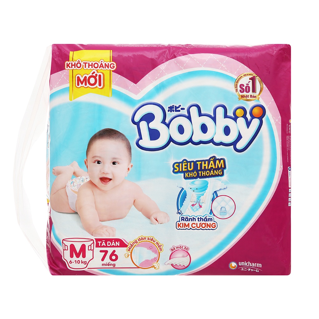 Tã Dán Bobby hàng tặng miếng size S56/M48/L42/XL38/S80/M76/L68