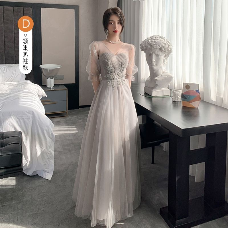 Đầm phù dâu dáng ôm màu xám nhiều kiểu dáng tùy chọn thời trang mùa đông mới