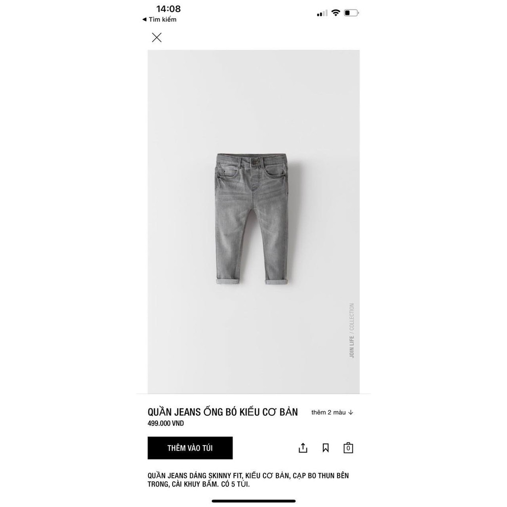 Quần Jean Skinny hãng Zara xuất dư cho bé