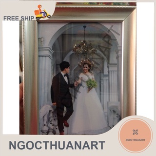 Khung tranh 15x21, 13x18 viền bạc trơn 2cm - Tặng đinh 3 chân không bao gồm hình - MS101B