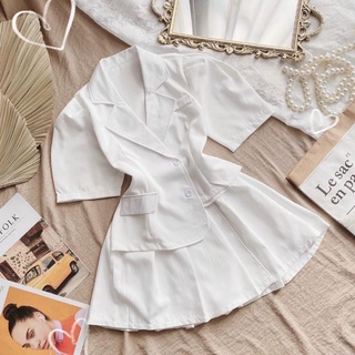 11042 set cv xếp ly, áo vest lệch tà