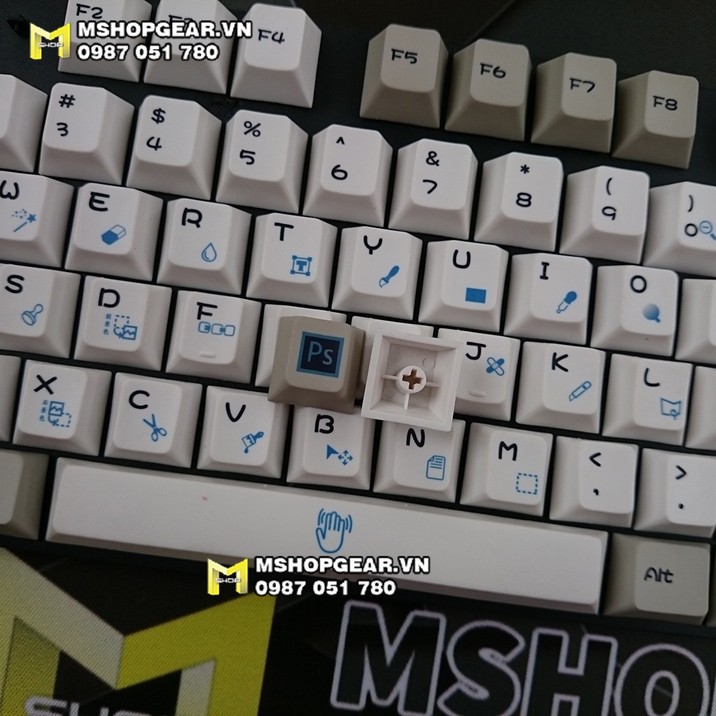 Keycap phím tắt phần mềm chỉnh sửa ảnh Adobe Photoshop màu xám trắng cherry profile 108 nút