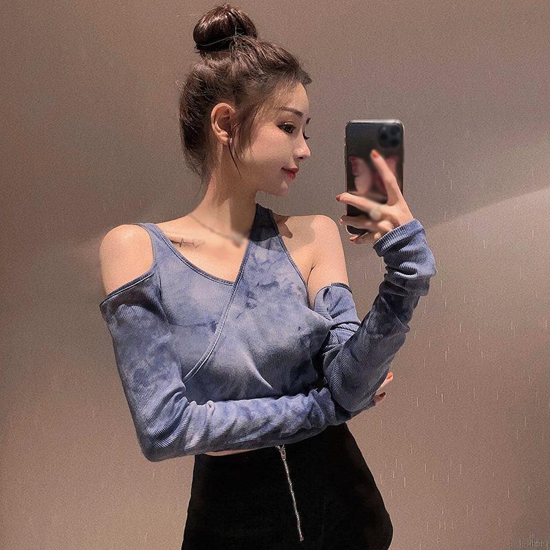 Áo thun tay dài cổ chữ V thời trang Hàn Quốc quyến rũ cho nữ