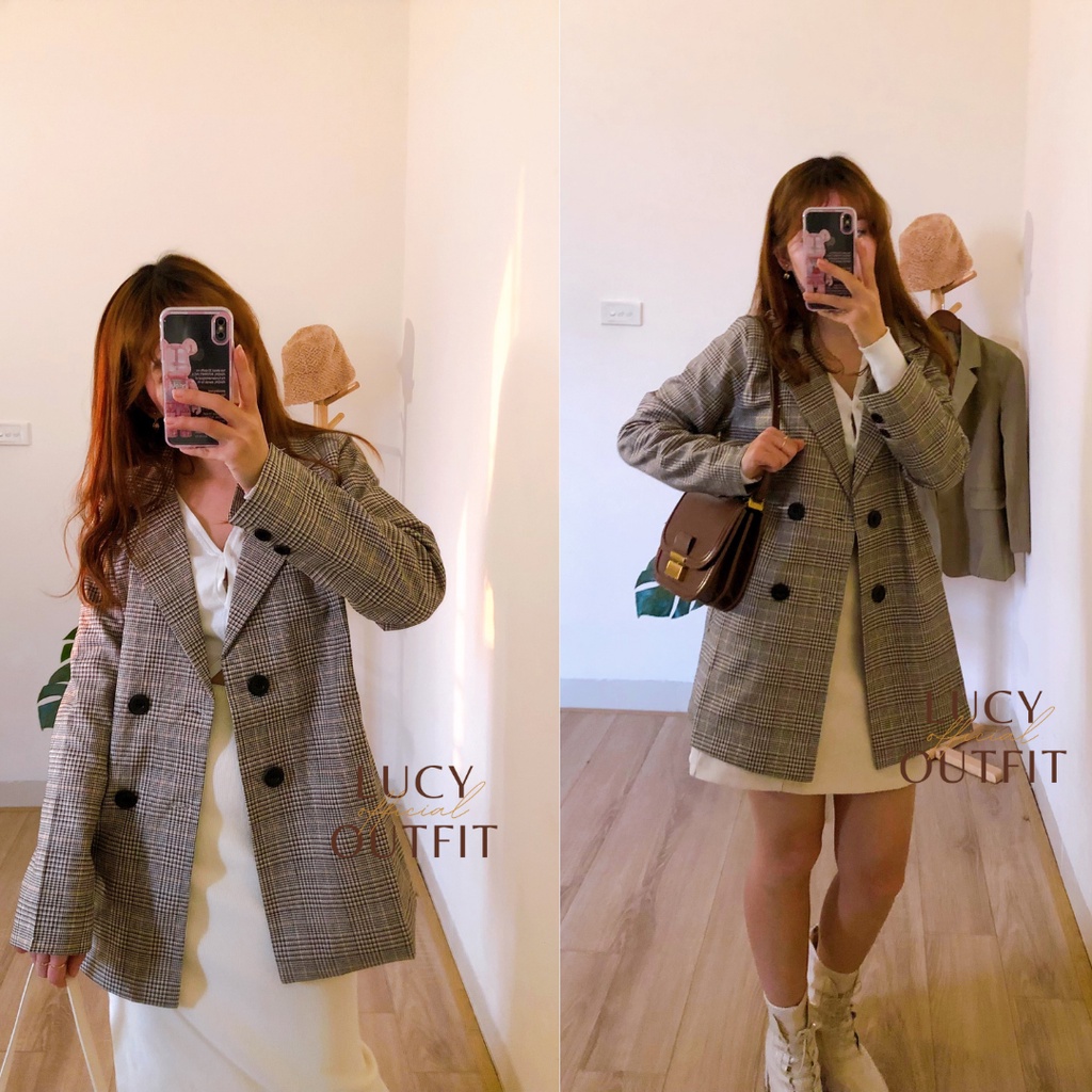 Áo blazer kẻ túi đứng Lucy Outfit thiết kế Áo khoác vest 2 hàng khuy hai lớp Hàn Quốc | BigBuy360 - bigbuy360.vn