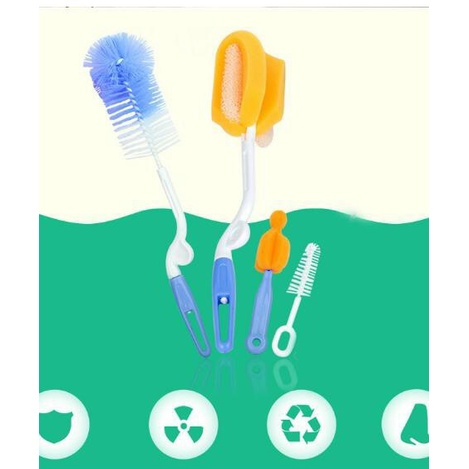 Bộ cọ rửa bình sữa, Cọ bình sữa 4 chi tiết xoay 360 độ siêu tiện lợi