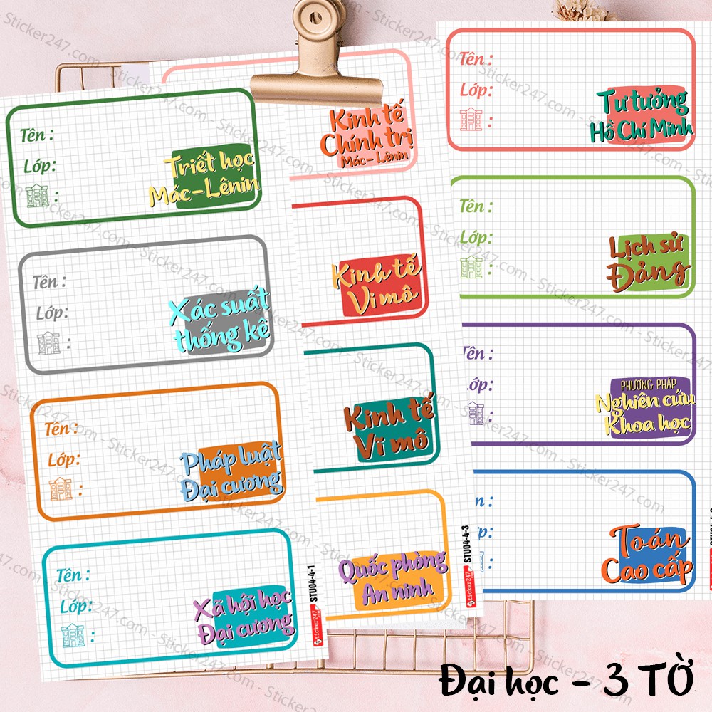 Nhãn Vở Môn Học 🌈𝑭𝒓𝒆𝒆𝒔𝒉𝒊𝒑 Nhãn vở Cấp 1, Cấp 2, Cấp 3, Đại học - Cắt Sẵn - Sticker cute dễ thương dán nhãn tập