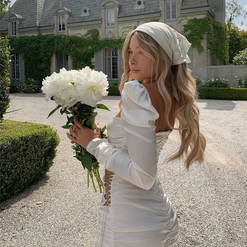 DUNEA Đầm ôm khoét ngực phong cách retro gợi cảm thời trang cho nữ