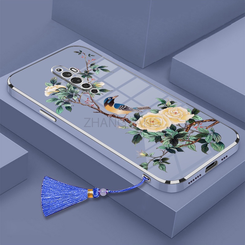 Ốp Điện Thoại Silicon Mềm Mạ Điện Họa Tiết Hoa Và Chim Kèm Dây Đeo Cho oppo reno2 f reno 2 reno