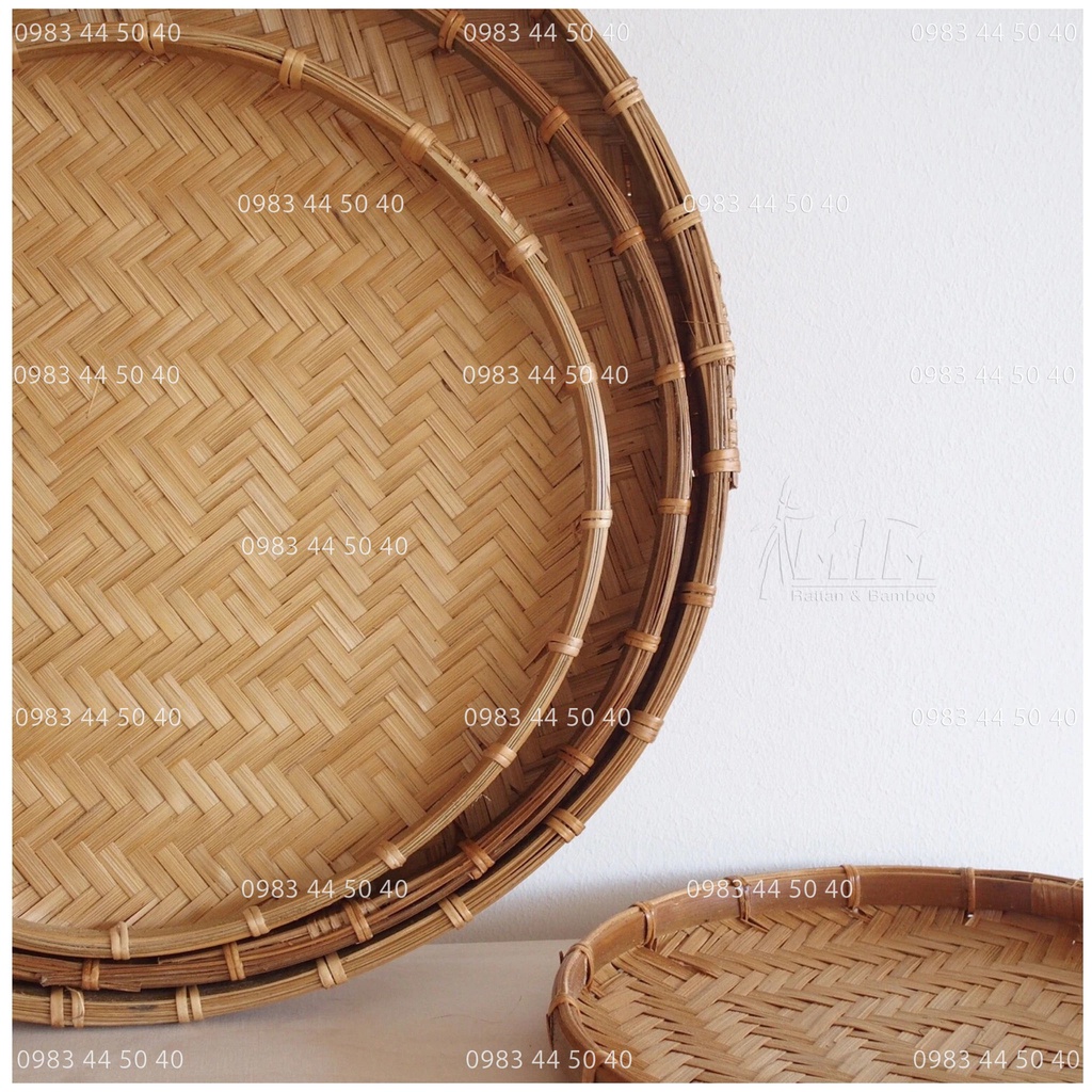 {Giá Sỉ} Đĩa tre l Mẹt tre (Nâu) hun khói, nhúng keo - Trang trí đồ ăn