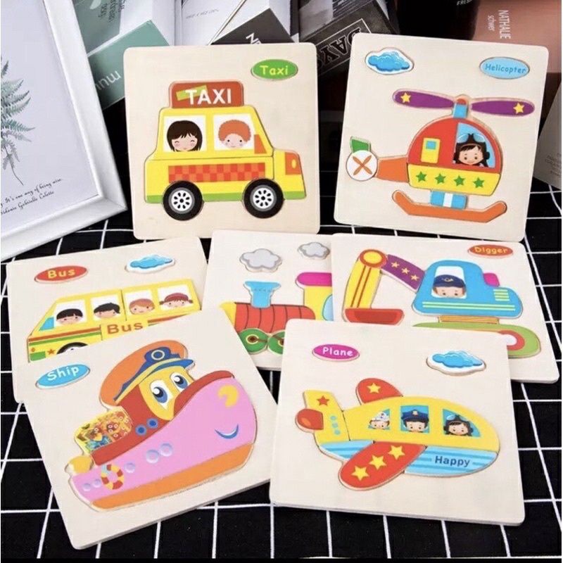 Tranh ghép gỗ 3D kèm tên tiếng anh cho bé