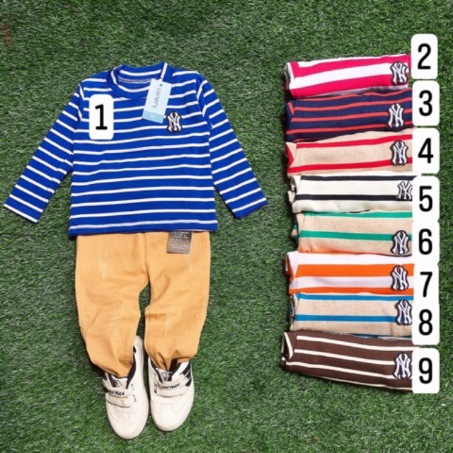 áo giữ nhiệt cotton len kẻ cổ 3 phân N Ycho bé trai bé gái - ACLK