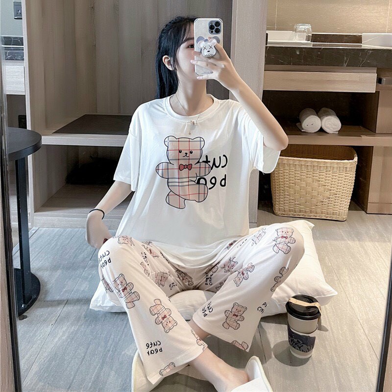 Đồ bộ bò sữa caro hot trend form rộng chất cotton co giãn tốt thoáng mát dáng dài thời trang Hàn Quốc chất lượng