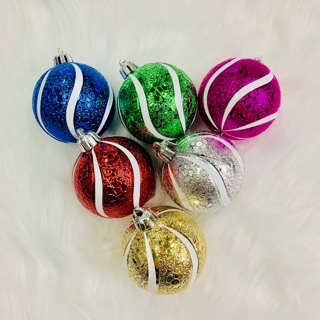 Set 6 trái châu sọc nhám đủ màu 4cm - 6cm - 8cm - 10cm trang trí noel mẫu 2