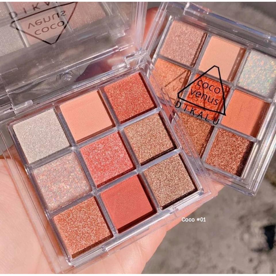 Phấn mắt DIKALU COCO VENUS bảng 9 ô màu nhũ, kim tuyến chính hãng nội địa Trung