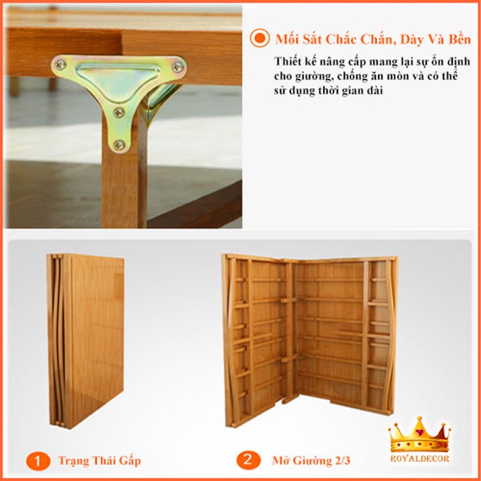 Giường Xếp Tre Thông Minh ROYALDECORHN Chất Liệu Tre Tự Nhiên KT 120/150x190cm