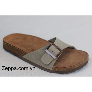 ZEPPA - DÉP ĐẾ TRẤU 1 QUAI NGANG - MÀU XÁM - Da bò thật 100%