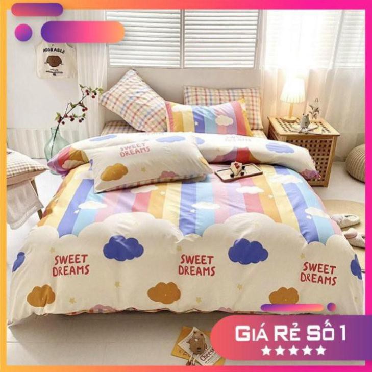 [SALE SỐC]Bộ chăn ga phong cách Hàn Quốc - Drap giường cotton poly nhập khẩu họa tiết cầu vồng_Hàng không bao gồm ruột