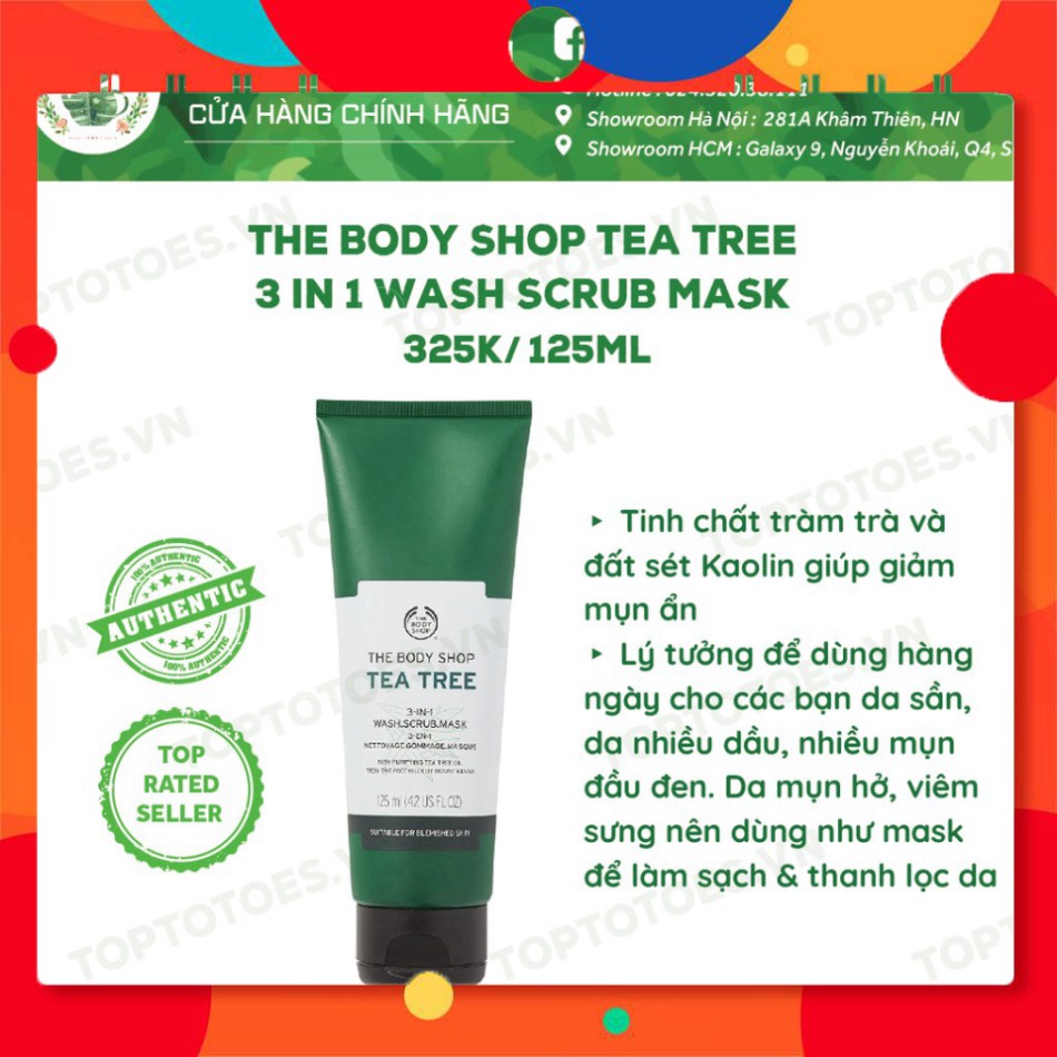 HÀNG HOT SALE Sữa rửa mặt kiêm mặt nạ và tẩy tế bào chết The Body Shop Tea Tree 3 In 1 Wash Scrub Mask làm sạch sâu, det