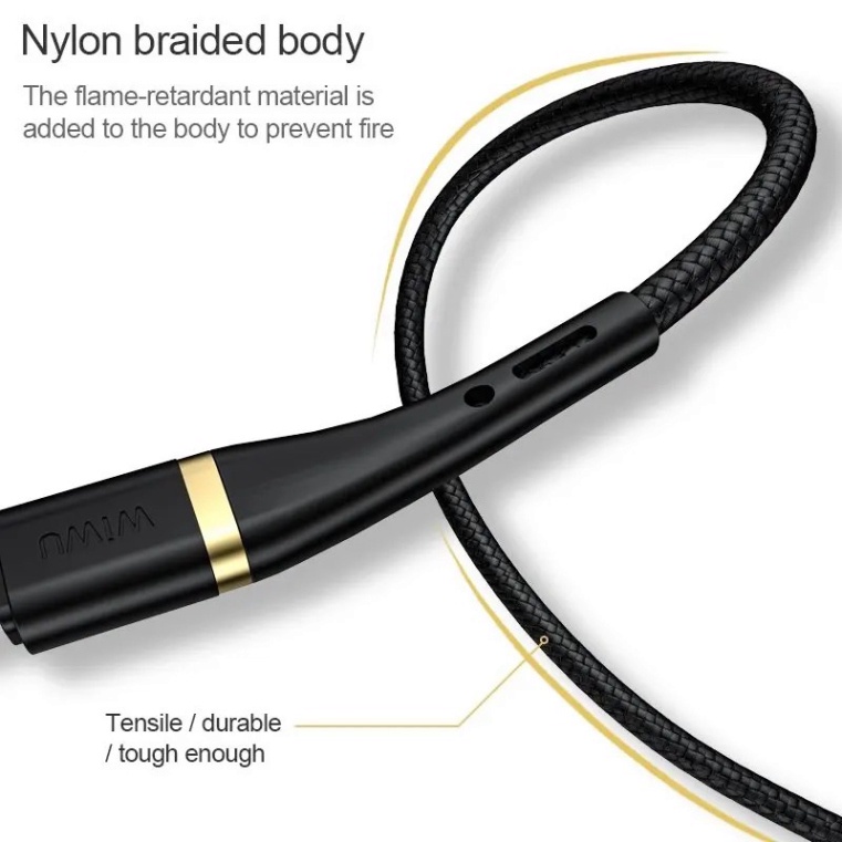 Cáp sạc nhanh 3 đầu WIWU Elite cable 3 in 1 cho tất cả các loại điện thoại, Chống cháy nổ, chống gẫy đầu
