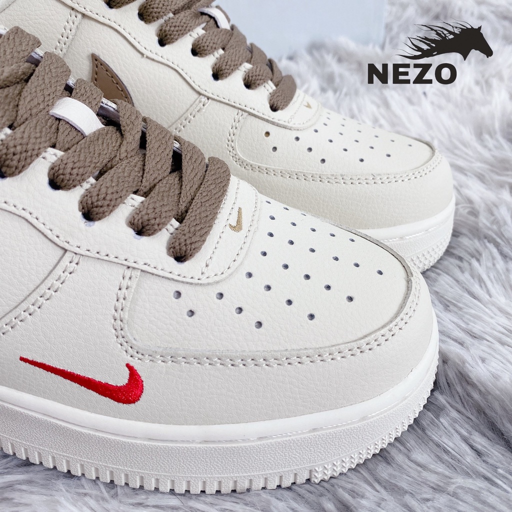 Giày thể thao AF1 vệt nâu, Giày sneaker air force 1 low premium white brown nam nữ cực chất dễ phối đồ