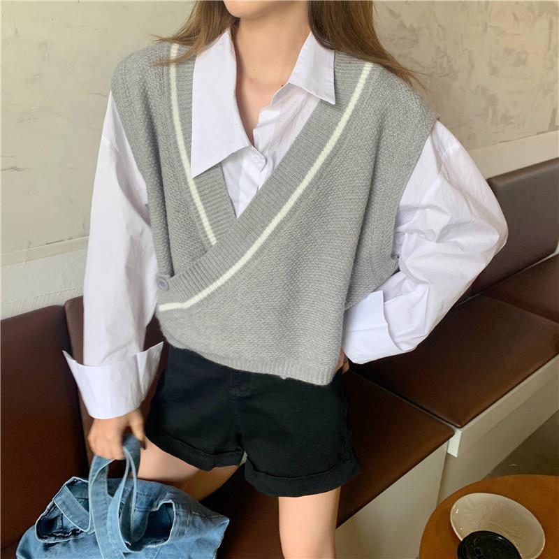 Áo Ghile Dệt Kim/Áo Sơ Mi Tay Dài Dáng Rộng Phong Cách Hàn Quốc Cho Nữ | BigBuy360 - bigbuy360.vn