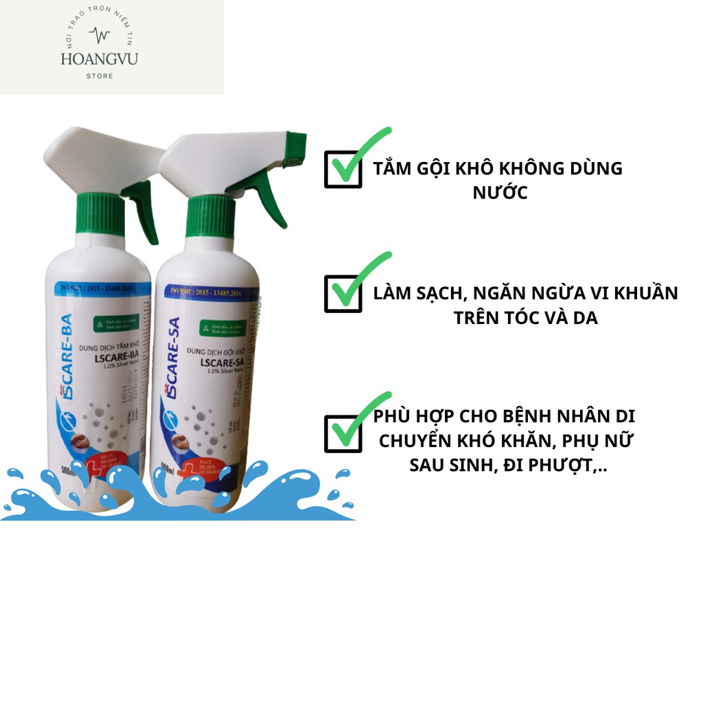 Dầu Tắm Gội Khô, Dung Dịch Tắm Gội Không Dùng Nước Cho Người Lớn LS Care - Ba 500ml - HoangVu Store