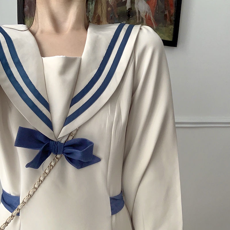 Đầm tay dài màu trắng thiết kế mới thời trang mùa thu dành cho nữ