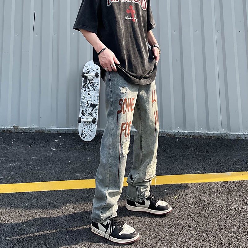 Quần Jean Rách Dáng Bút Chì Phong Cách Hip Hop Mới 2023 Cho Nam