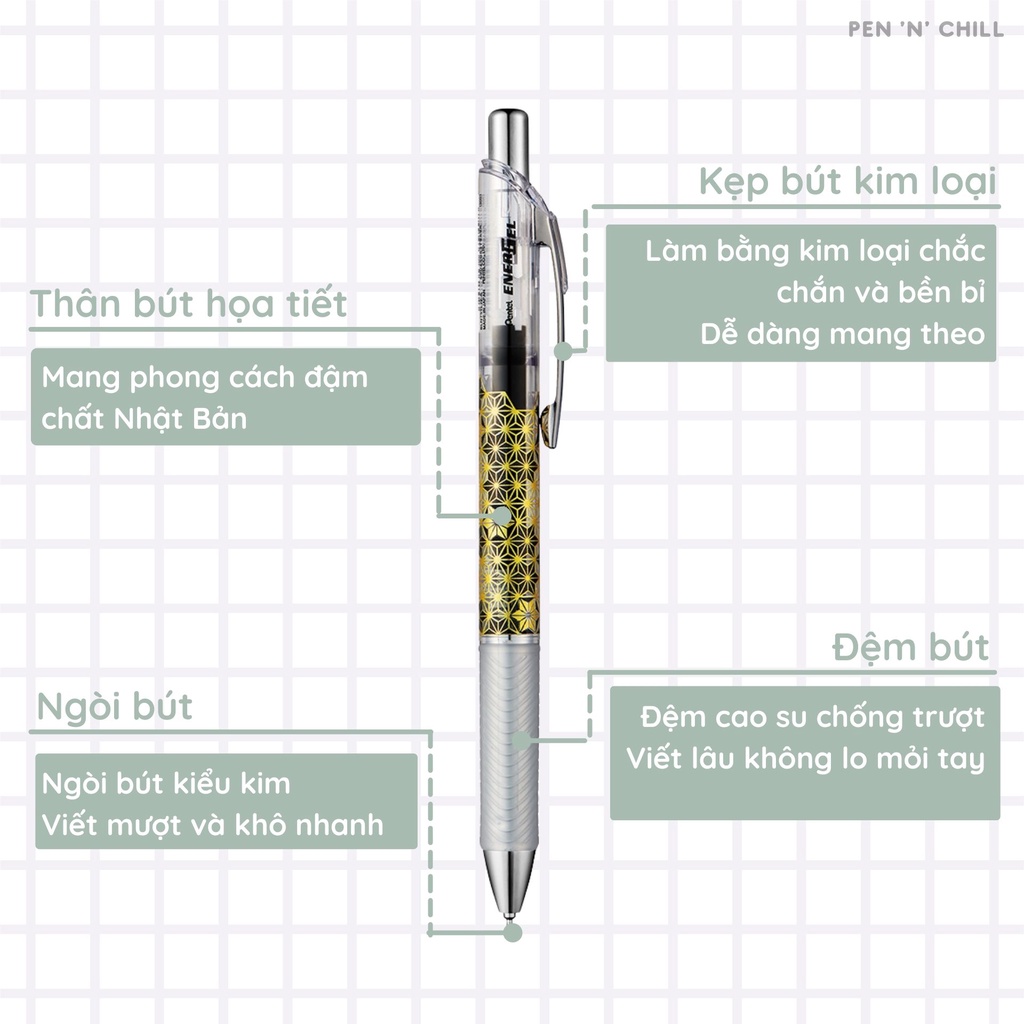 Bút gel khô nhanh Pentel Infree họa tiết Nhật Bản - Cỡ ngòi 0.5mm