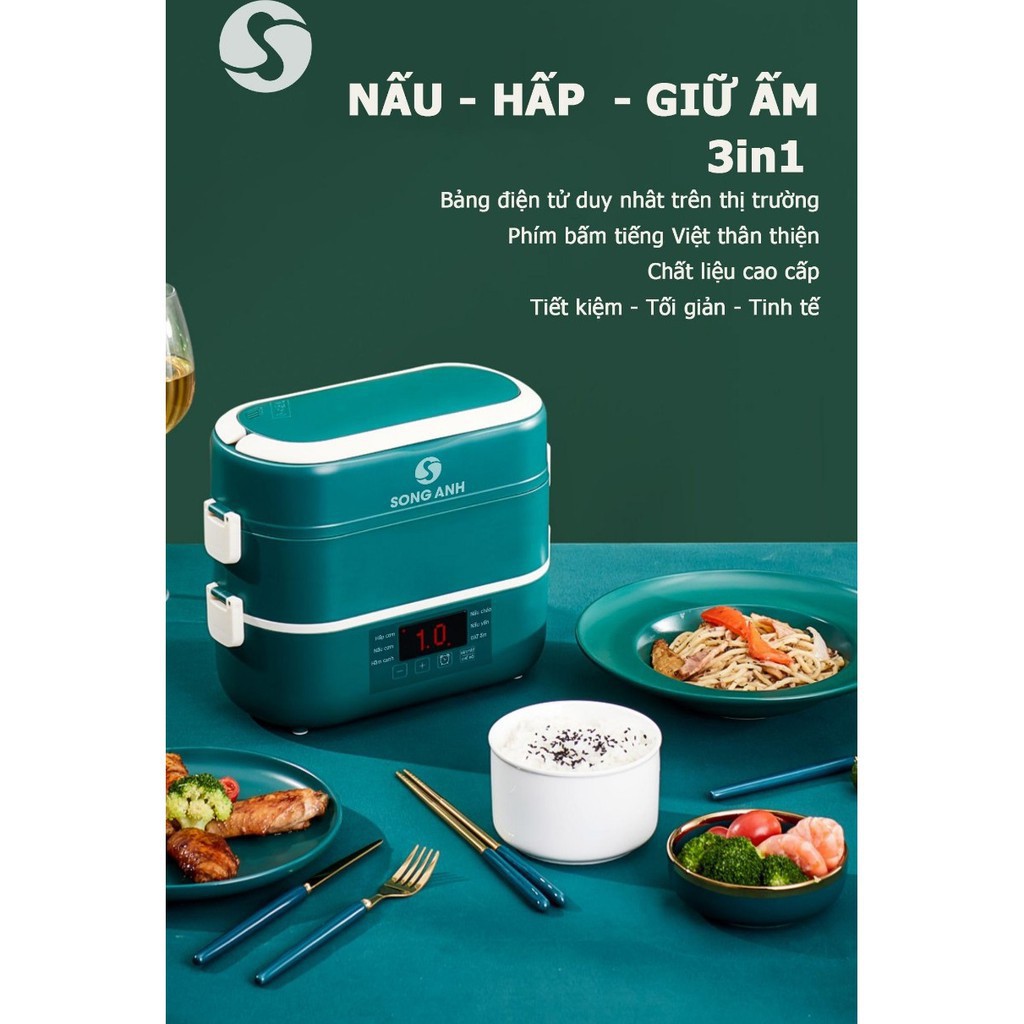 Hộp Cơm Hâm Nóng 2 Tầng SONG ANH, Hộp Cơm Giữ Nhiệt Cao Cấp