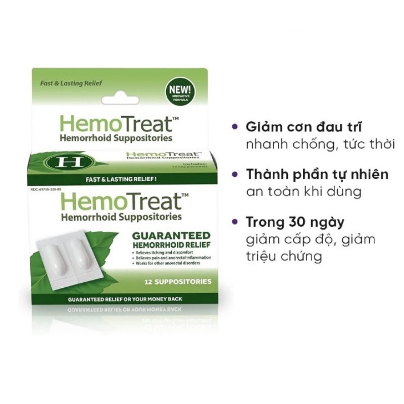 Viên nhét trĩ HemoTreat H giảm nhanh đau trĩ, giảm 1 cấp độ trĩ sau 30 ngày -