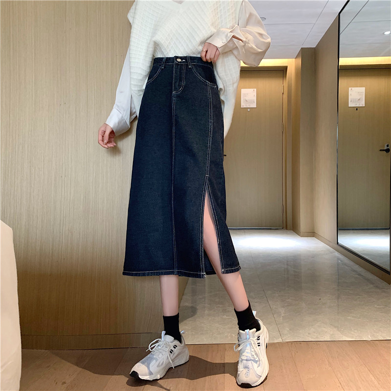 Chân Váy Denim Nữ Lưng Cao Xẻ Tà Phong Cách Hàn Quốc | BigBuy360 - bigbuy360.vn