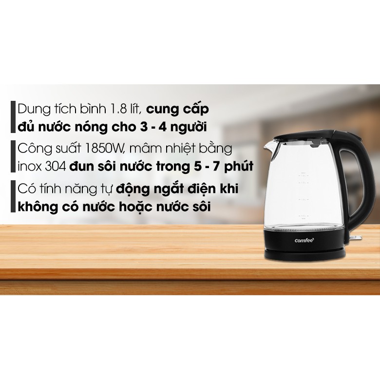 Bình đun siêu tốc Comfee -Midea 1.8 lít, CK-GC1820B, công suất 1850W