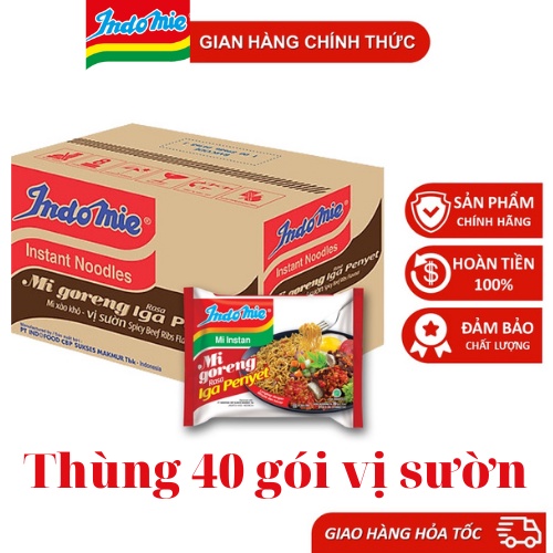Mì xào khô Goreng Indomie Indofoods ngon số 1 thế giới 1 thùng 40 gói(Vị sườn) date mới