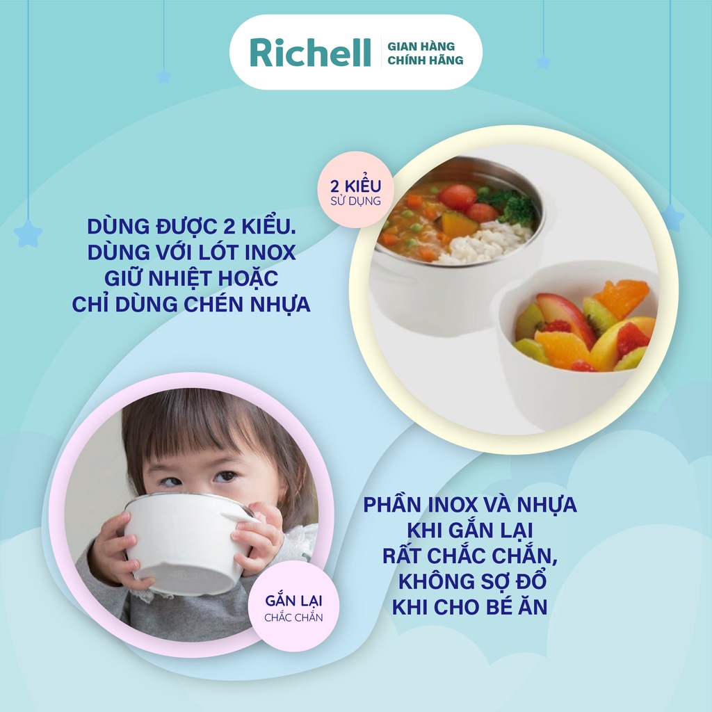 Chén ăn dặm inox 2 lớp kèm muỗng TLI Richell Nhật Bản | Baby