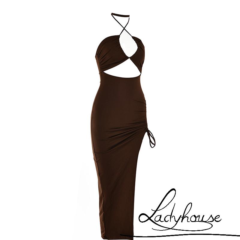 Ldd-Váy body Màu Trơn Dây Rút Xẻ Hông Xếp Ly Bên Hông / Thanh Cắt Một Mảnh Dành Cho Bạn Nữ Mặc Trong Tiệc Tùng