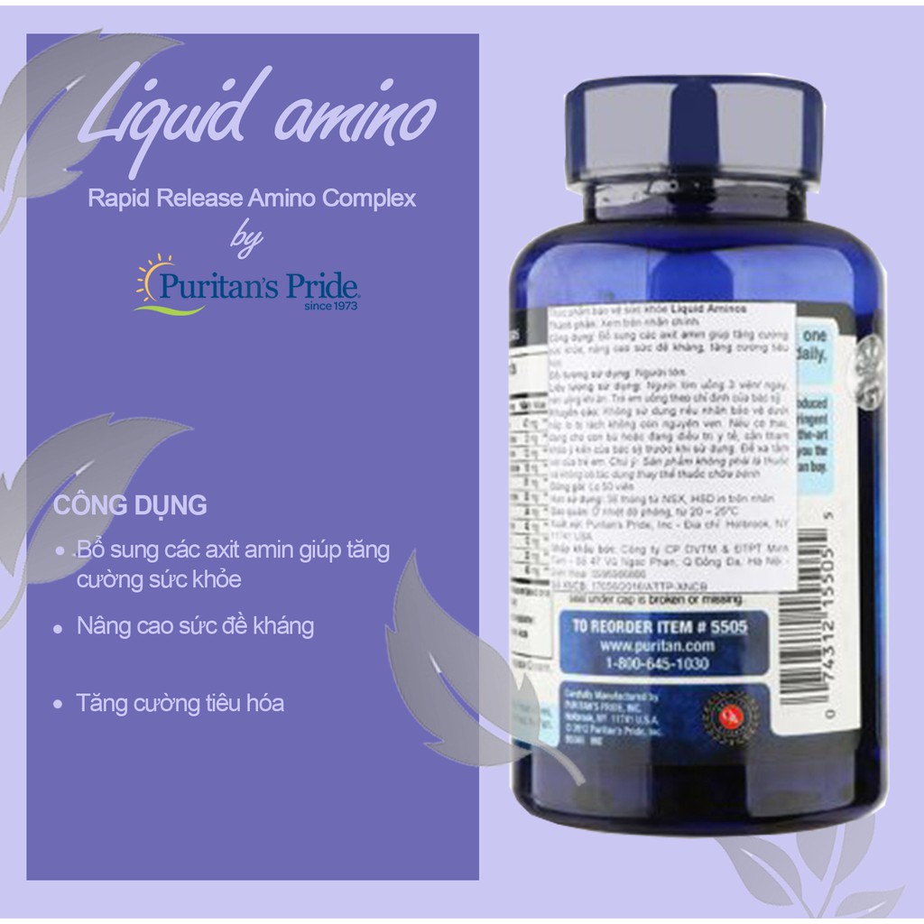 Liquid Aminos Viên uống kích thích ăn ngon, hỗ trợ tăng cơ, tăng cân 50 viên
