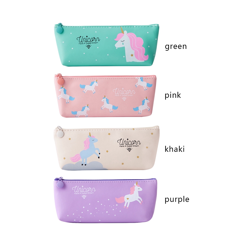 Túi Đựng Bút Bằng Da Pu Chống Thấm Nước In Hình Kỳ Lân Xinh