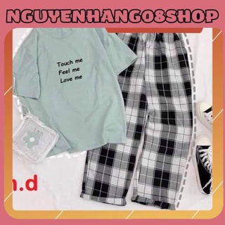 Sét áo touch me + quần kẻ karo đen hđ12 form thụng ❤️ unisex ❤️ freeship ❤️ giá rẻ nhất